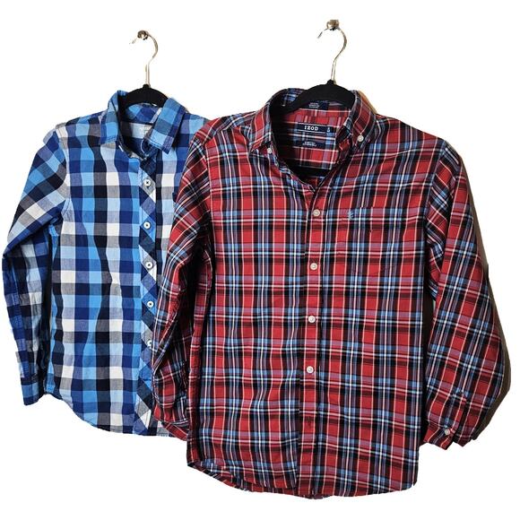 Izod Boys Red Blue plaid button down Shirt sz 14-16 - Picture 1 of 5